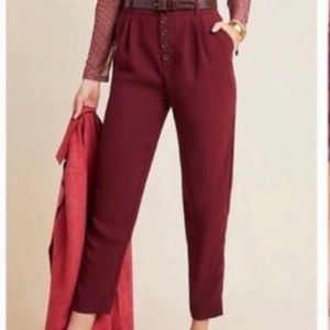 NWOT Anthropologie Maroon Button Fly Trousers